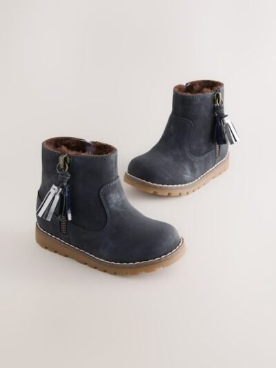 Navy Standard Fit (F) Chelsea Zip Tassel Ankle Boots