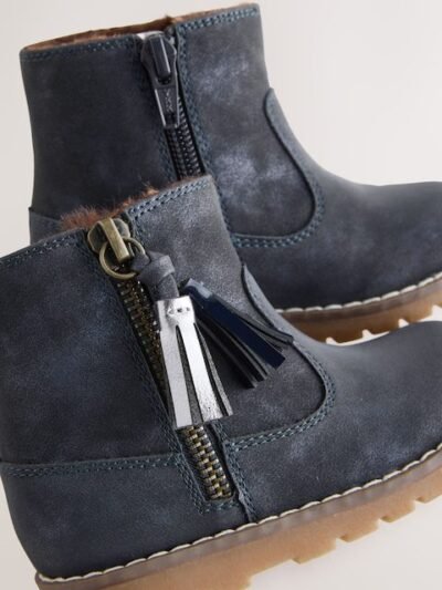 Navy Standard Fit (F) Chelsea Zip Tassel Ankle Boots