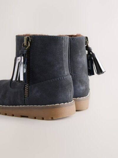 Navy Standard Fit (F) Chelsea Zip Tassel Ankle Boots