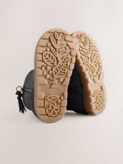 Navy Standard Fit (F) Chelsea Zip Tassel Ankle Boots