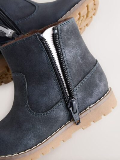 Navy Standard Fit (F) Chelsea Zip Tassel Ankle Boots
