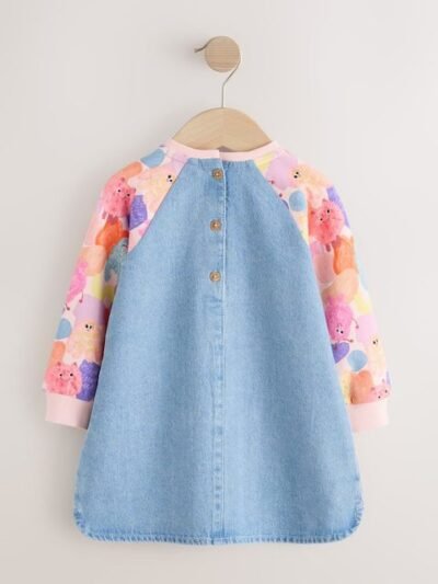 Pink Monster Raglan Denim Dress