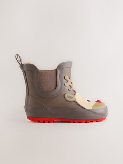 Brown Reindeer Warm Lined Ankle Wellies