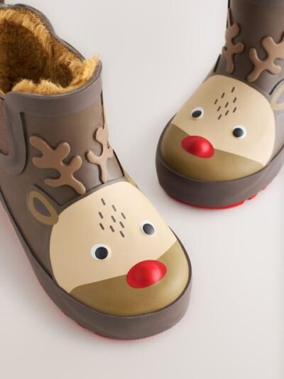 Brown Reindeer Warm Lined Ankle Wellies