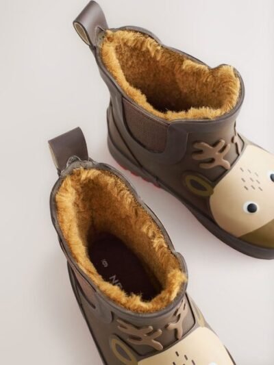 Brown Reindeer Warm Lined Ankle Wellies