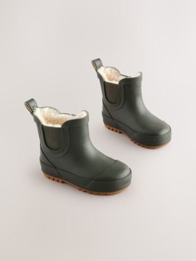 Khaki Green Warm Lined Ankle Wellies