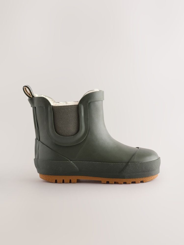 Khaki Green Warm Lined Ankle Wellies