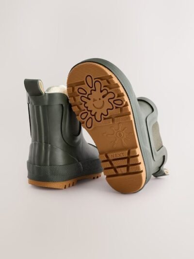 Khaki Green Warm Lined Ankle Wellies