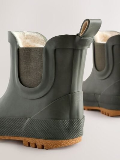 Khaki Green Warm Lined Ankle Wellies