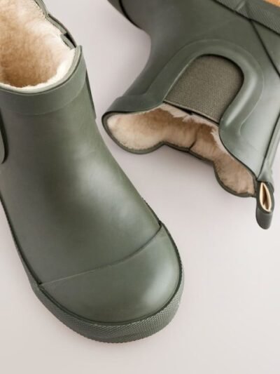 Khaki Green Warm Lined Ankle Wellies