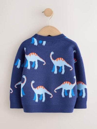 Blue Dinosaur Knitted Crew Neck Jumper