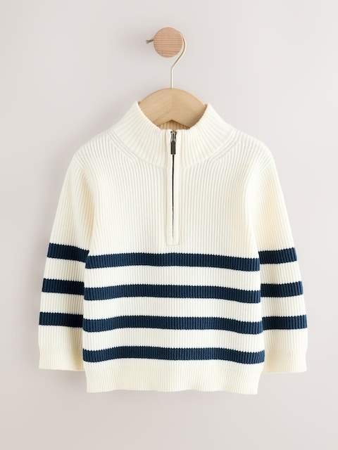 Ecru/Navy Stripe Knitted Quarter Zip Jumper