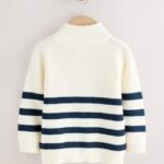 Ecru/Navy Stripe Knitted Quarter Zip Jumper