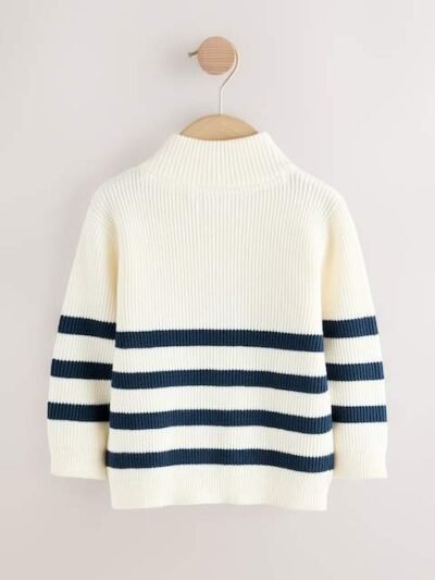 Ecru/Navy Stripe Knitted Quarter Zip Jumper