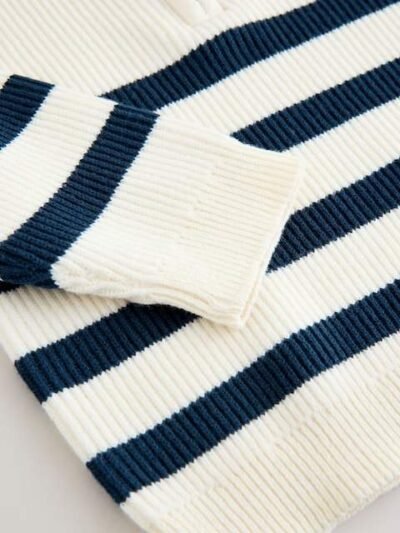 Ecru/Navy Stripe Knitted Quarter Zip Jumper