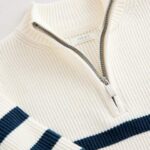 Ecru/Navy Stripe Knitted Quarter Zip Jumper