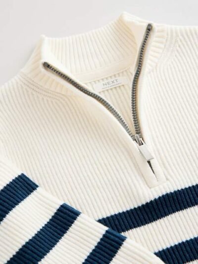 Ecru/Navy Stripe Knitted Quarter Zip Jumper