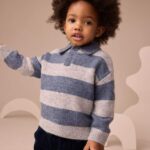 Blue Stripe Knitted Rugby Polo Shirt