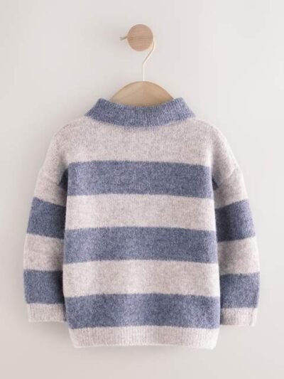 Blue Stripe Knitted Rugby Polo Shirt