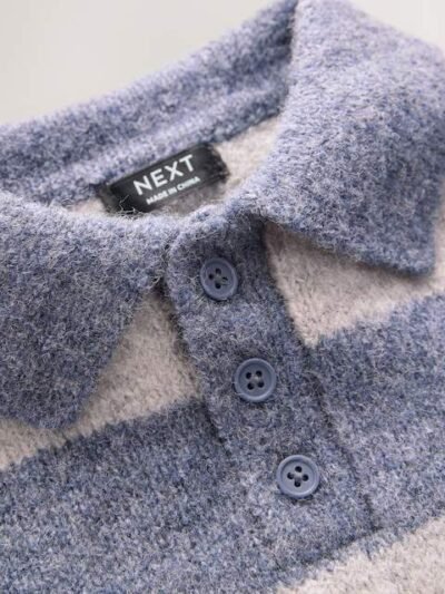 Blue Stripe Knitted Rugby Polo Shirt