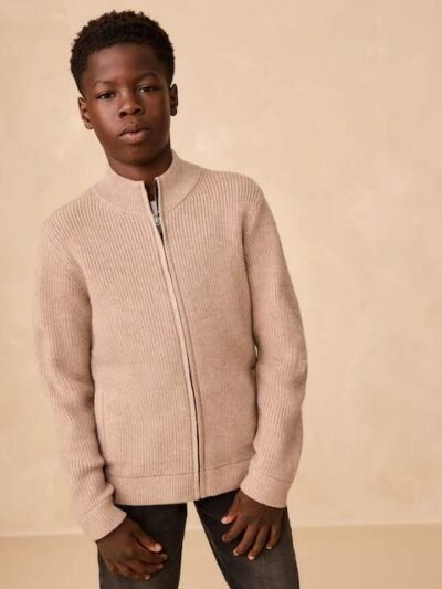 Neutral Utility Zip Through Knitted Cardigan