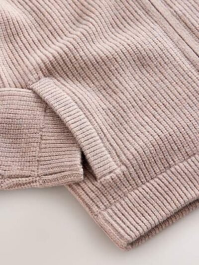 Neutral Utility Zip Through Knitted Cardigan