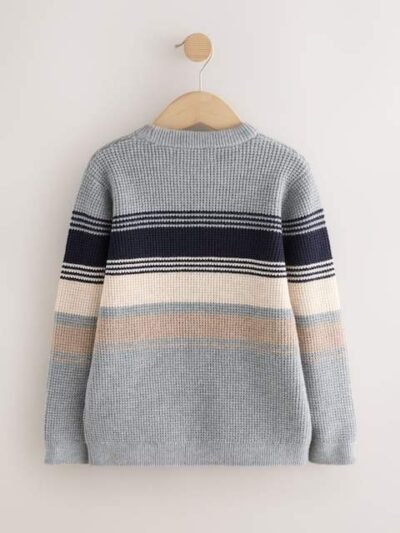 Grey Colourblock Stripe Crew Neck Knitted Jumper