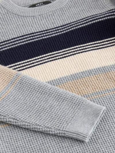 Grey Colourblock Stripe Crew Neck Knitted Jumper
