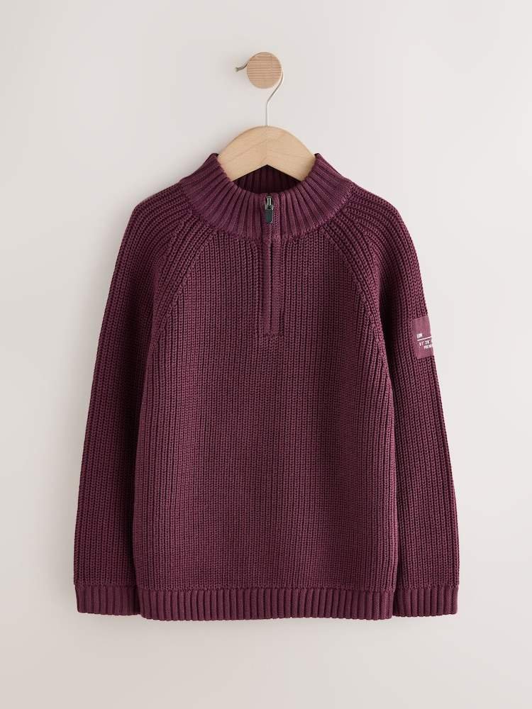 Plum Purple Utility Zip Neck Knitted Jumper