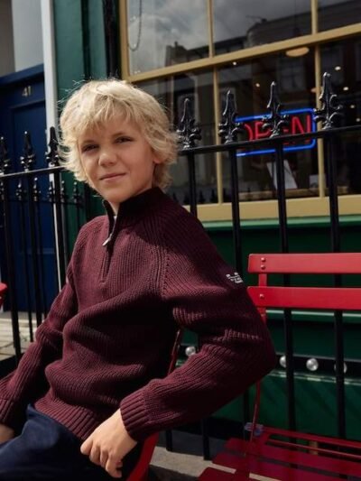 Plum Purple Utility Zip Neck Knitted Jumper