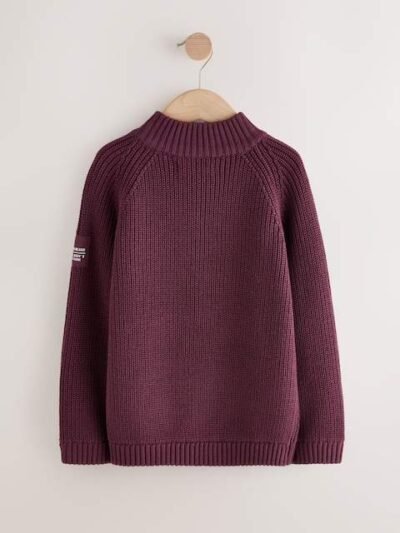Plum Purple Utility Zip Neck Knitted Jumper