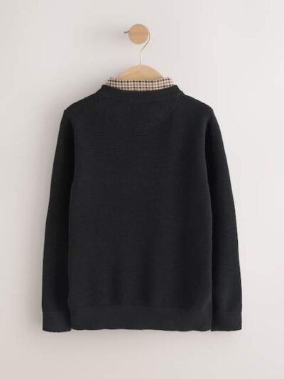 Black Mock Gingham Shirt and Crew Neck 100% Cotton Jumper