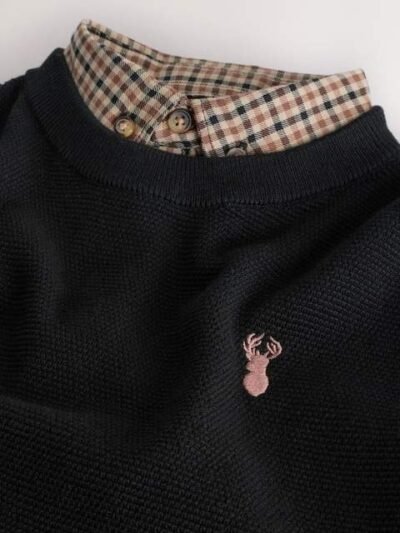 Black Mock Gingham Shirt and Crew Neck 100% Cotton Jumper