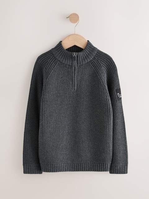 Charcoal Grey Utility Zip Neck Knitted Jumper