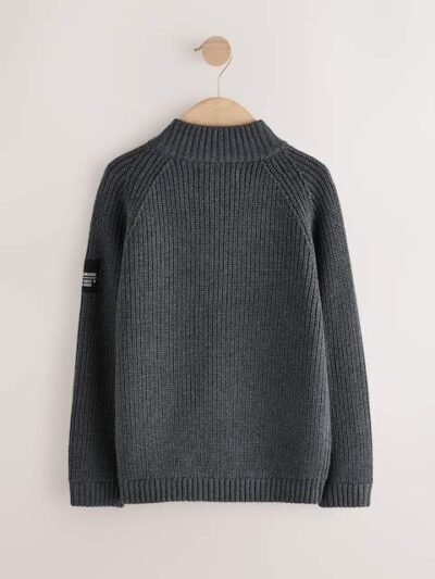Charcoal Grey Utility Zip Neck Knitted Jumper