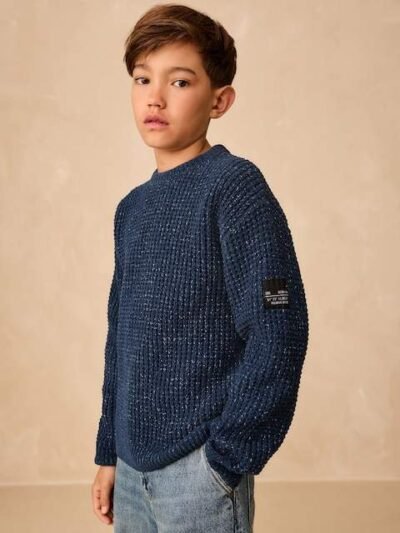 Indigo Blue Utility Knitted Crew Neck Jumper