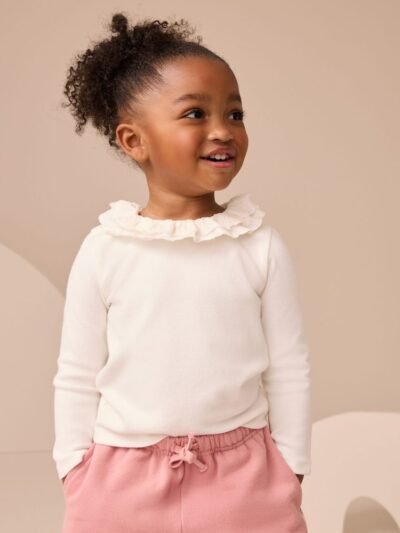 White Long Sleeve Collar Top