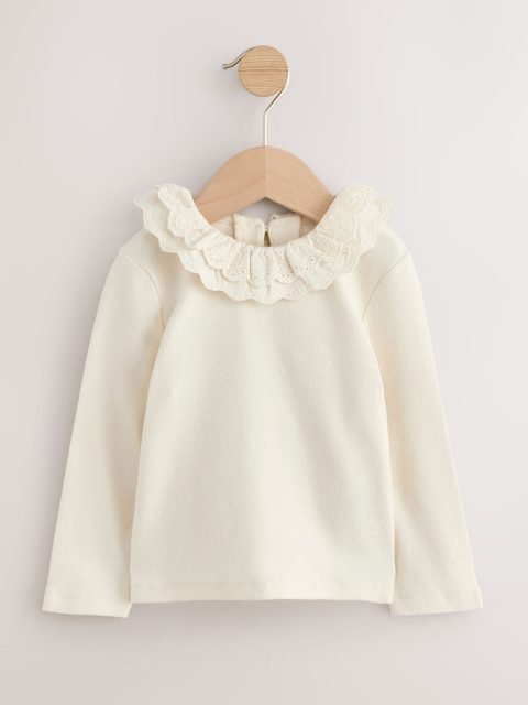 White Long Sleeve Collar Top