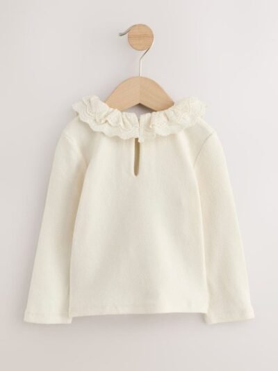 White Long Sleeve Collar Top