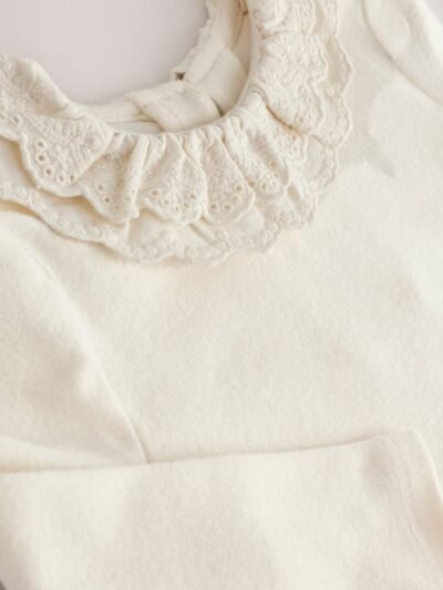 White Long Sleeve Collar Top