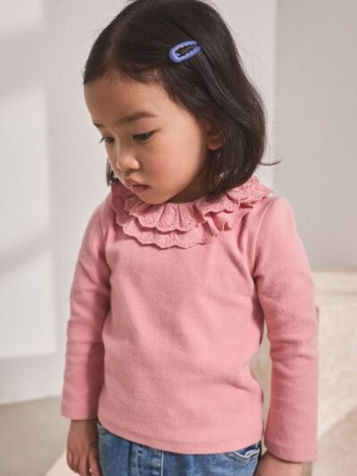 Pink Long Sleeve Collar Top