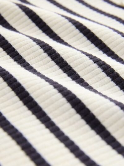 Black and White Stripe Long Sleeve Collar Top