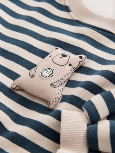 Navy Striped Mesh Skirt Sweat Dress