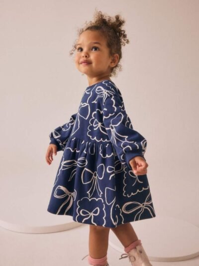 Navy Bow Sweat Dress