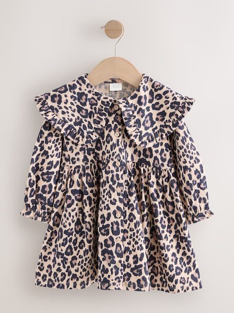 Leopard Print Long Sleeve Collared Dress