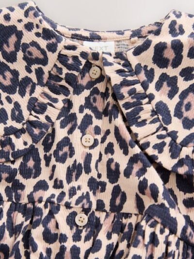 Leopard Print Long Sleeve Collared Dress