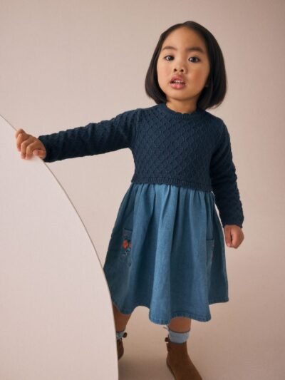 Blue Knitted Denim Dress