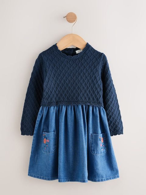 Blue Knitted Denim Dress