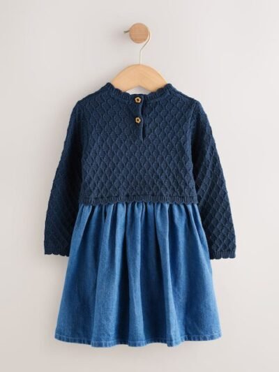 Blue Knitted Denim Dress