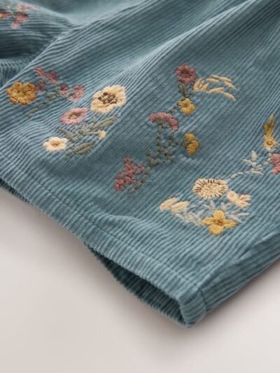 Navy Floral Embroidered Shorts with Tights